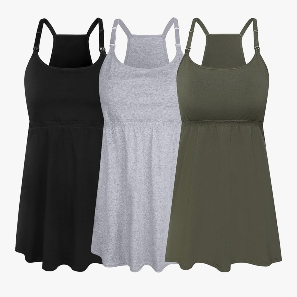 Maternity Tank Top. Set of 3. - Black, Gray, Olive. XL